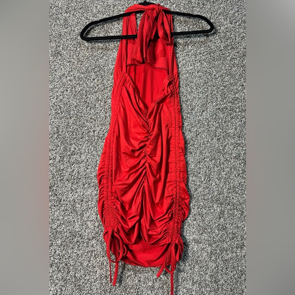 NWOT Halter Bodycon Ruched Drawstring Mini Club Dress Size Medium - Picture 4 of 5